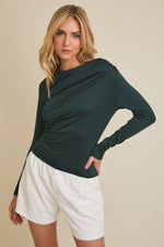 Cowl Neck Long Sleeve Top Dark Green