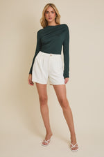 Cowl Neck Long Sleeve Top Dark Green
