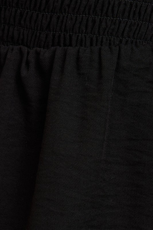 Square Neck Smocked Long Sleeve Dress Black