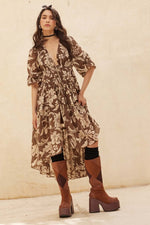 Floral Chiffon Button-front High-low Midi Dress