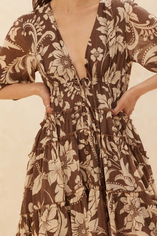Floral Chiffon Button-front High-low Midi Dress