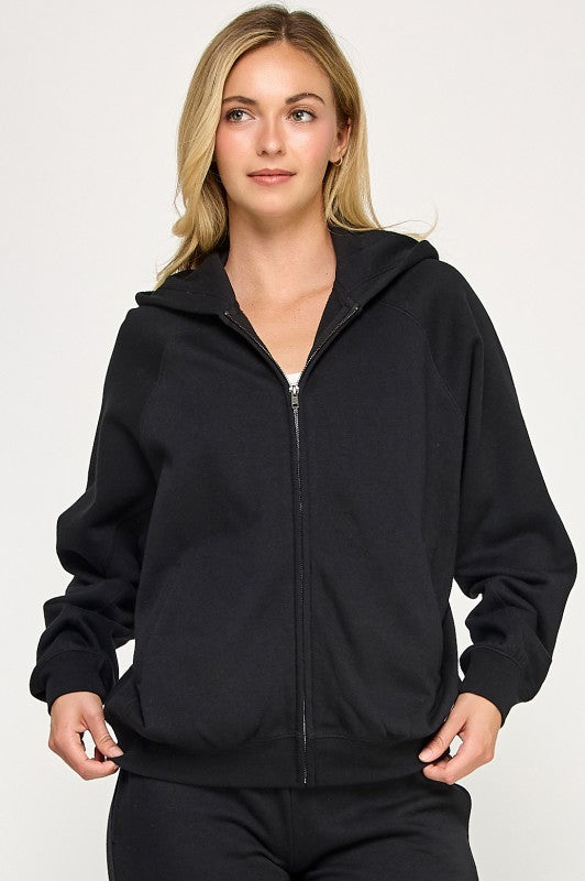 Fleece Zip Up Hoodie Black