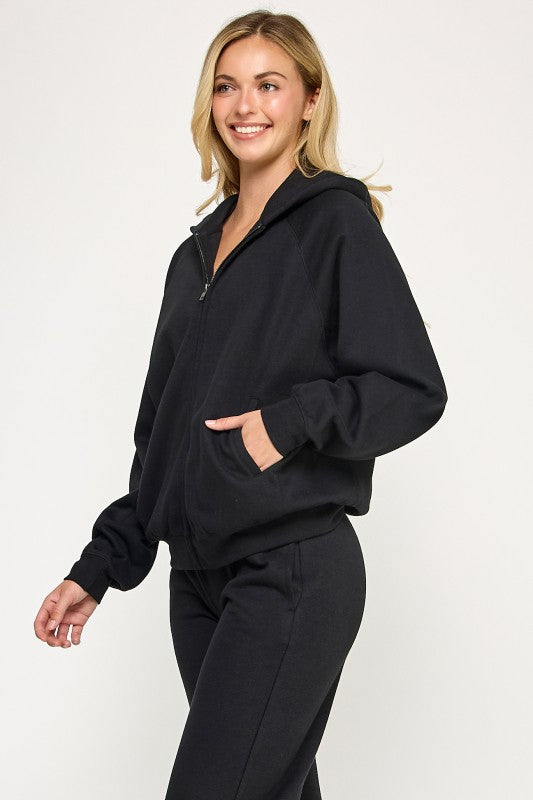 Fleece Zip Up Hoodie Black