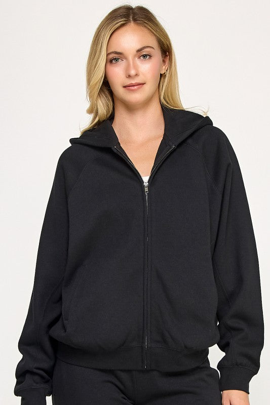 Fleece Zip Up Hoodie Black