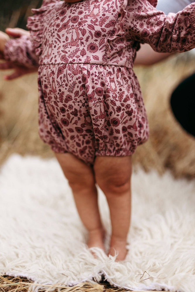 Flutter Long Sleeve Romper Fox Floral Dusty Rose