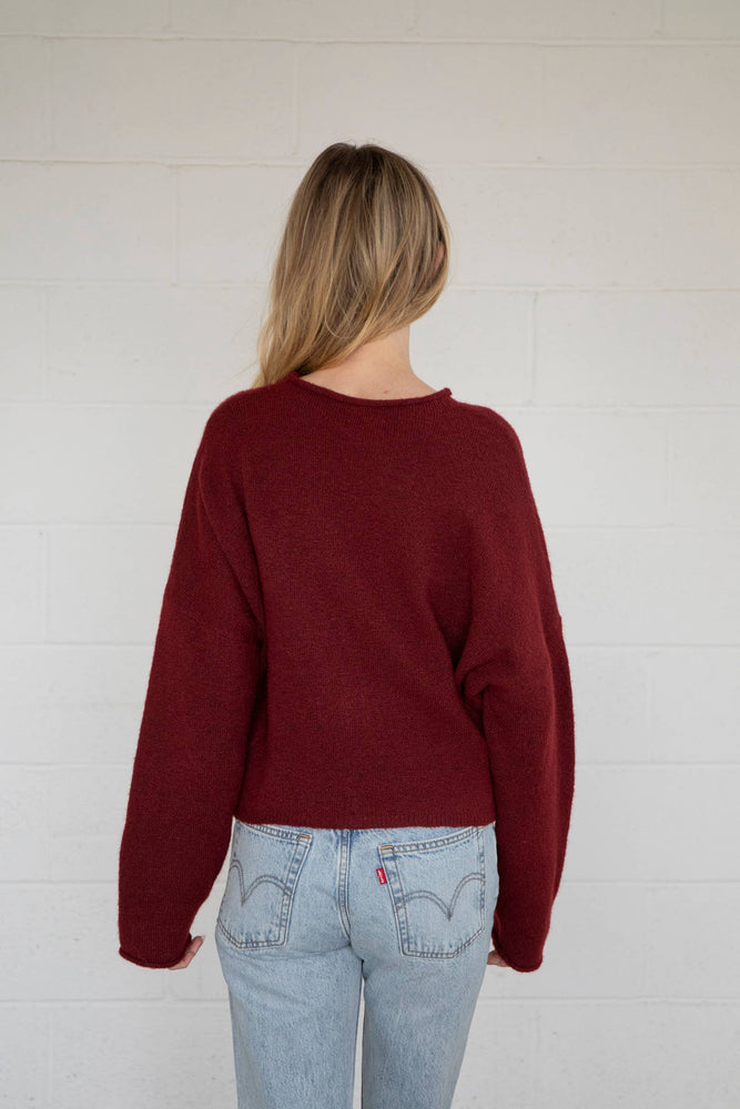 Button Front Cardigan Wine