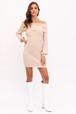 Ballon Sleeve Off Shoulder Sweater Dress Sage