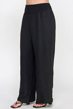 Plus Size Smocked Wide-Leg Pants Black