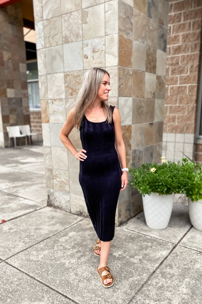 Blaine Black Knit Ribbed Bodycon Dress - Lilac&Lemon
