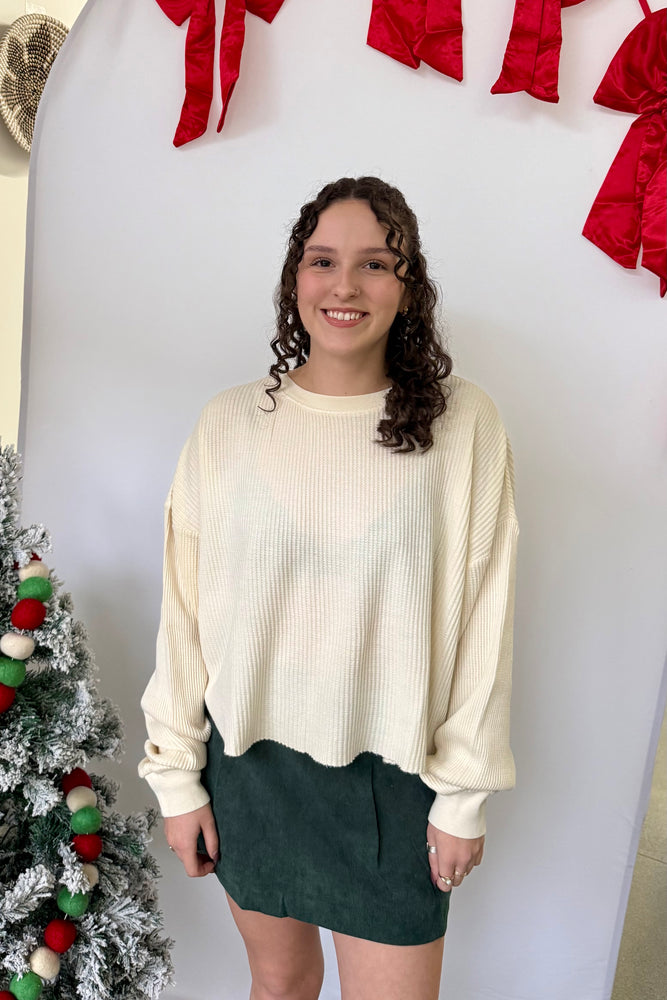 Waffle Knit Long Sleeve Top