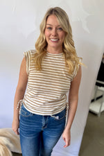 Striped Muscle Tee with Side Drawstring