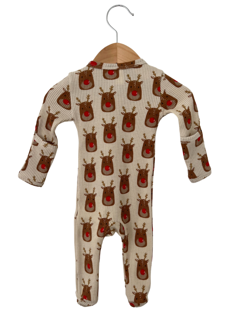 Organic Waffle Basic Zip Footie Reindeer