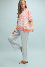 Drop Shoulder Striped Knit Top