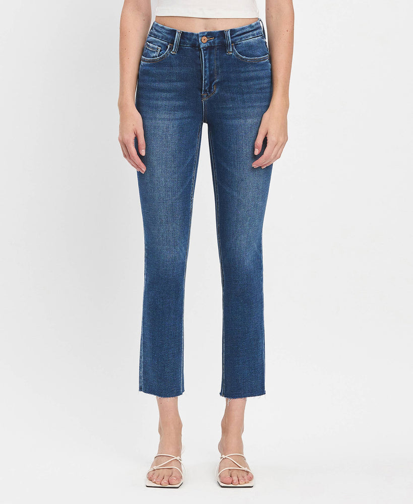 High Rise Crop Slim Straight Jeans
