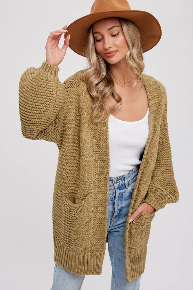 Chunky Cable Knit Cardigan Olive