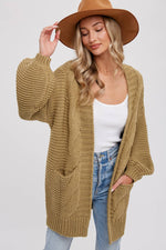 Chunky Cable Knit Cardigan Olive