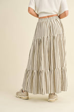 Striped Tiered Maxi Skirt Olive