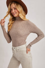 Mock Neck Ribbed Top Taupe and Black