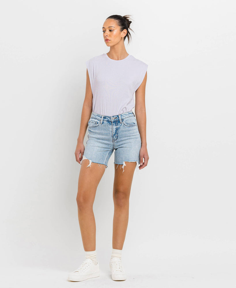 High Rise Midi Shorts Light Wash