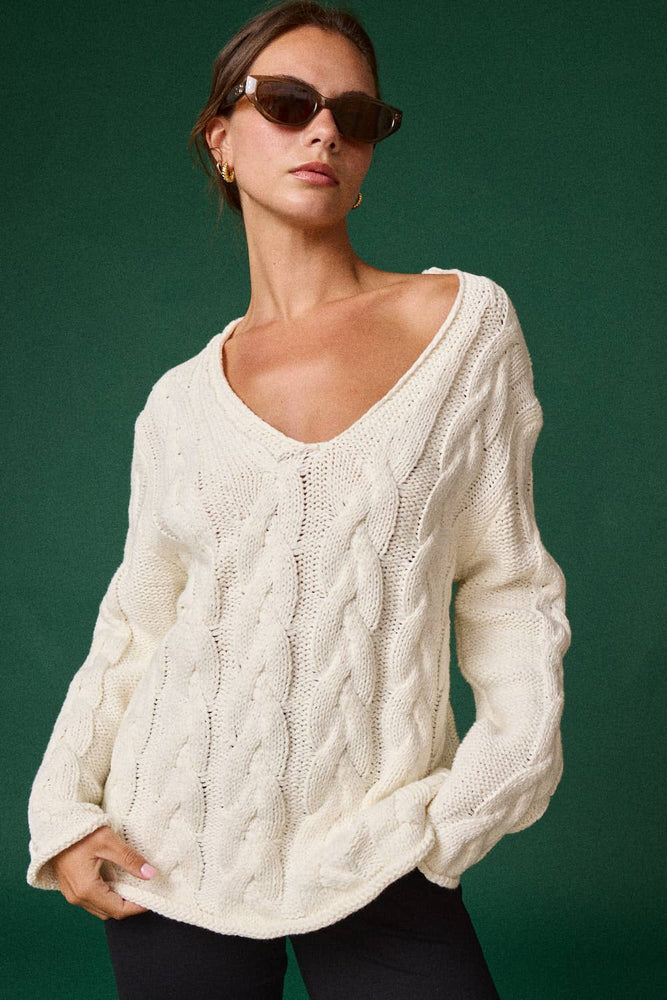 Cable Knit V-Neck Sweater