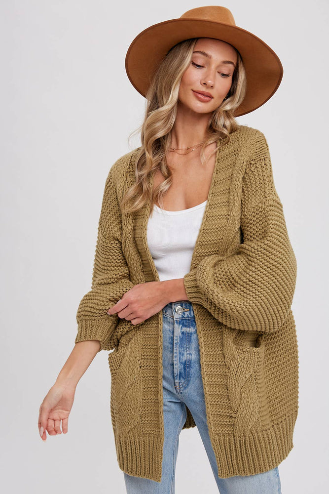 Chunky Cable Knit Cardigan Olive