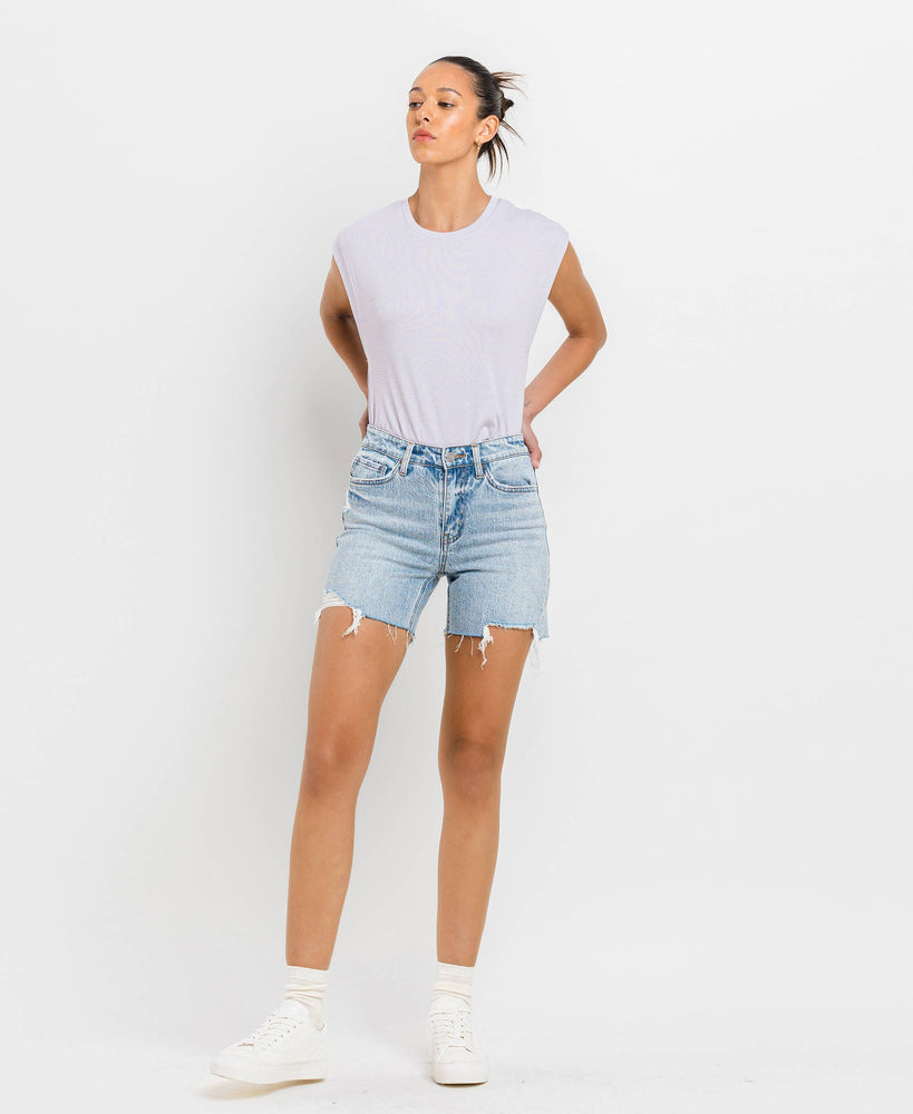 High Rise Midi Shorts Light Wash