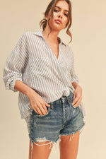 Striped Button Down Shirt Grey