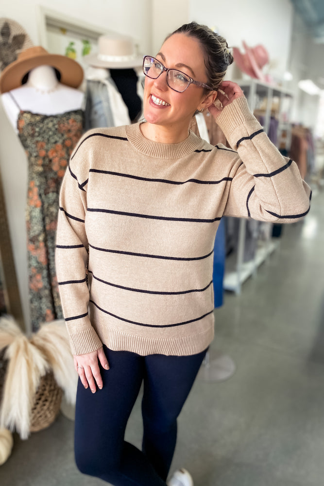 Evelyn Striped Sweater Tan