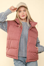 High Neck Puffer Vest Mauve