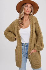 Chunky Cable Knit Cardigan Olive