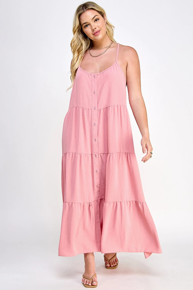 Plus Tiered Maxi Dress Rose Petal