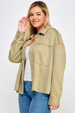 Plus Size Faux Suede Shacket Olive