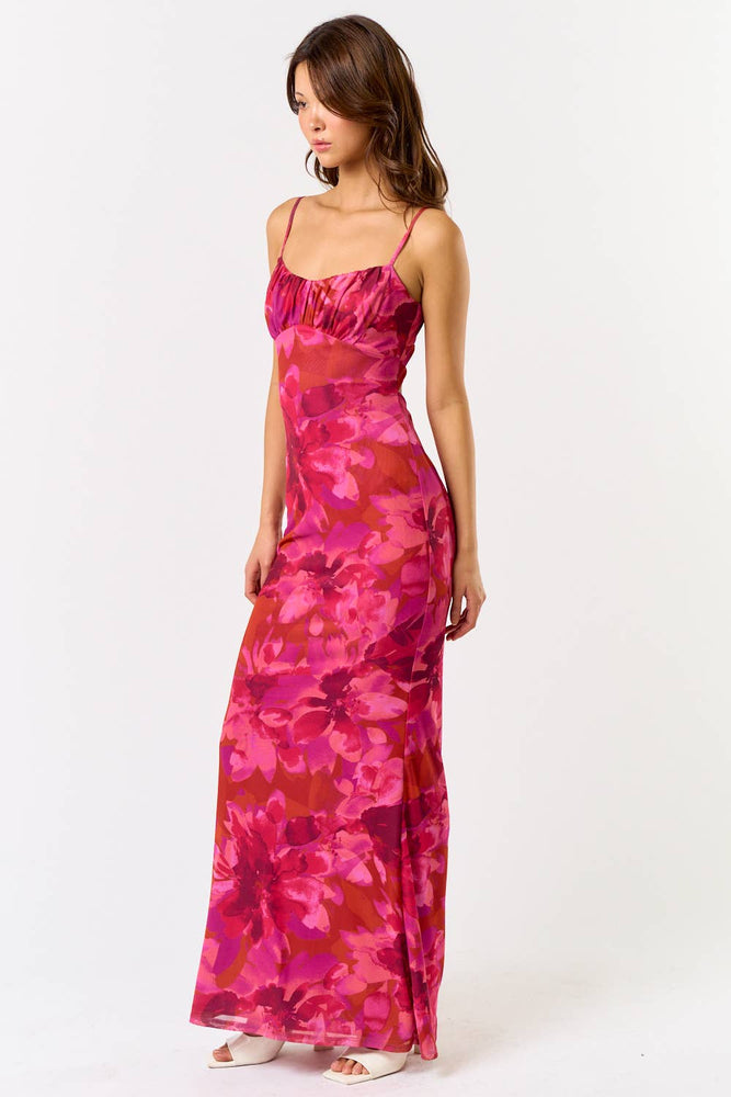 Floral Midi Dress Red and Pink