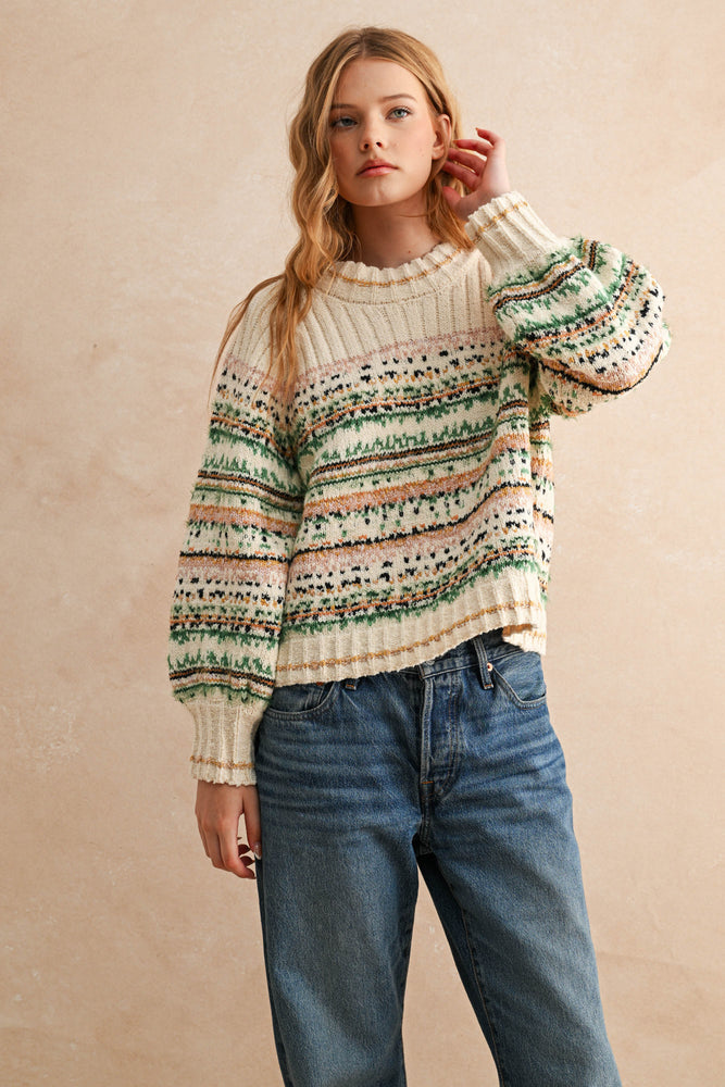 Multi Color Knit Sweater Green