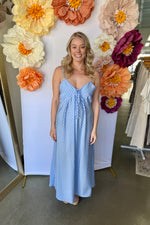 Blue and White Polka Dot Maxi Dress