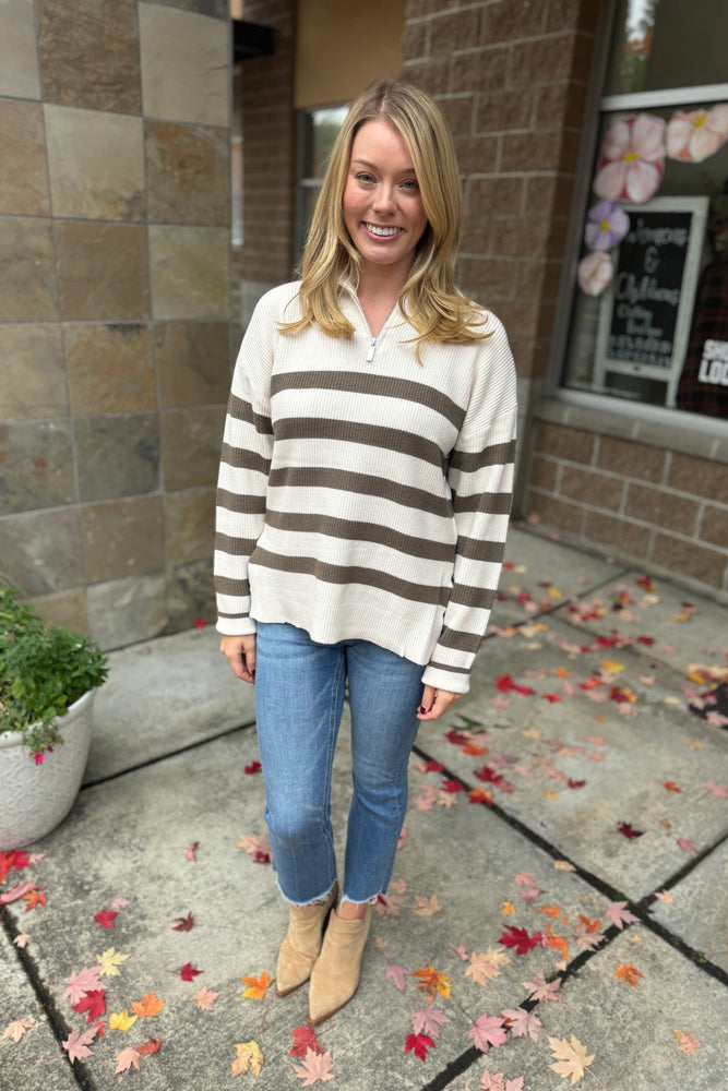 Half Zip Sweater Cream and Army Green