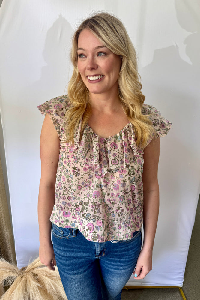 Floral Print Top Pink and Green
