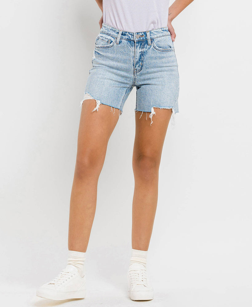 High Rise Midi Shorts Light Wash