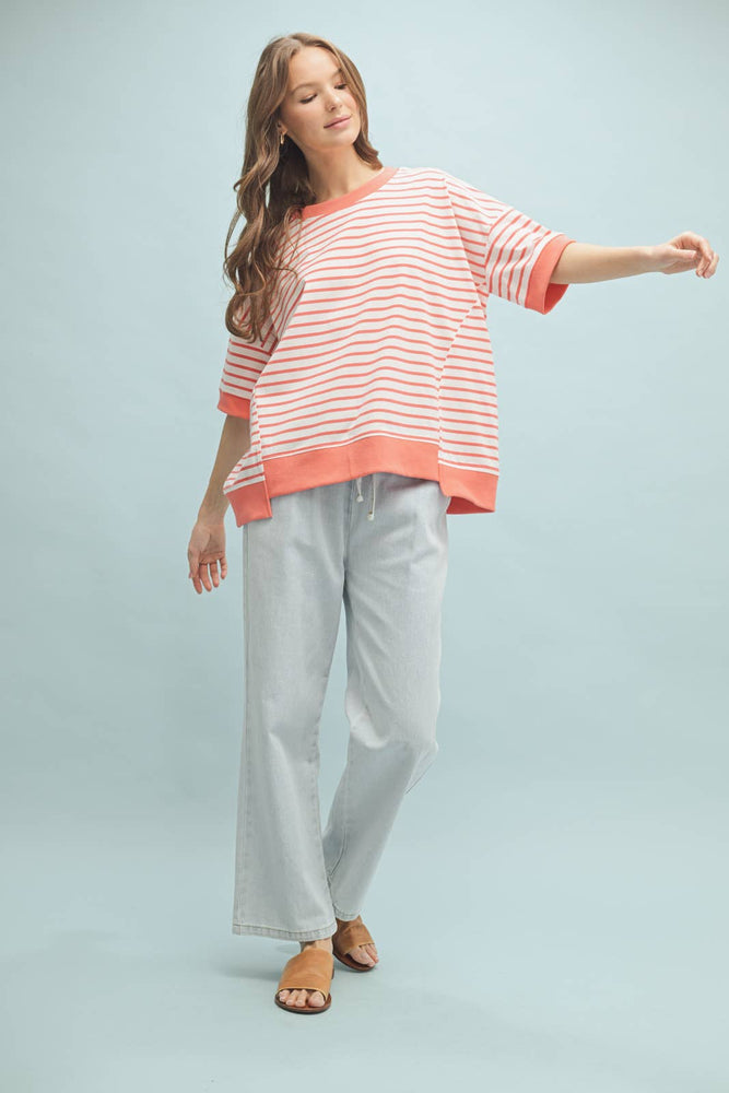 Drop Shoulder Striped Knit Top