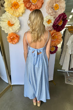 Blue and White Polka Dot Maxi Dress