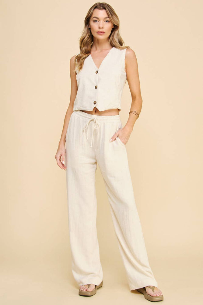 Elastic Waist Linen Blend Pant Oatmeal