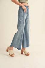 Color Block Raw Hem Denim Pants