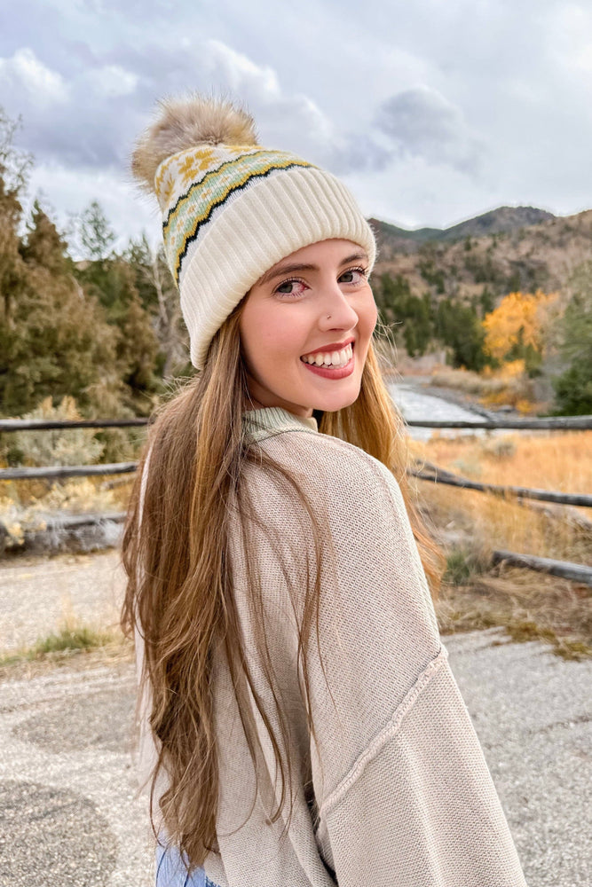 Fair Isle Print C.C Beanie Cream