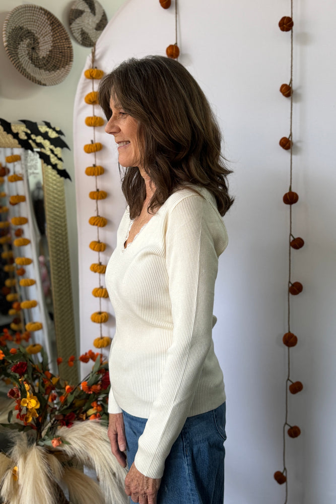 V-Neck Knit Sweater Off White