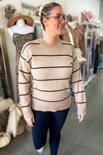 Evelyn Striped Sweater Tan
