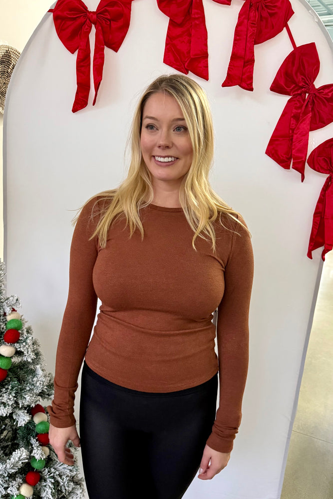 Brushed Crewneck Long Sleeve Tee Chestnut