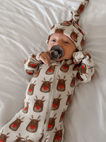 Organic Waffle Basic Zip Footie Reindeer