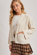 Button Down Cable Knit Cardigan
