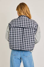 Drop Shoulder High Collared Quilt Vest Black and White