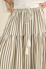 Striped Tiered Maxi Skirt Olive